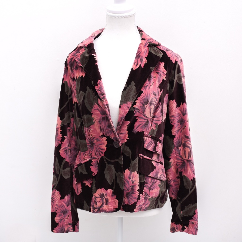 Caribbean Joe Velvet Floral Blazer Single Button 8 Petite